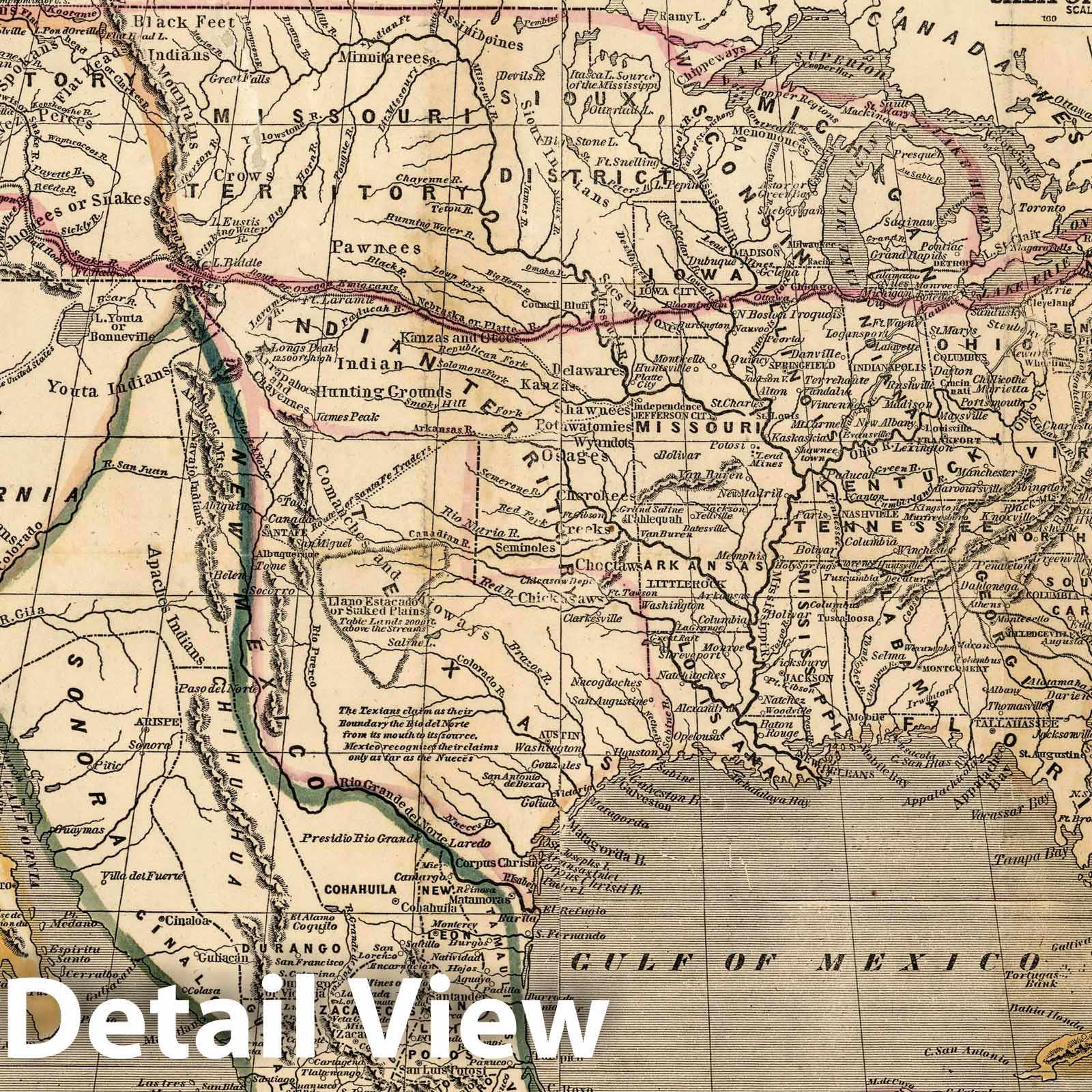United States, Mexico, Oregon, Texas, and California - River Map, 1846