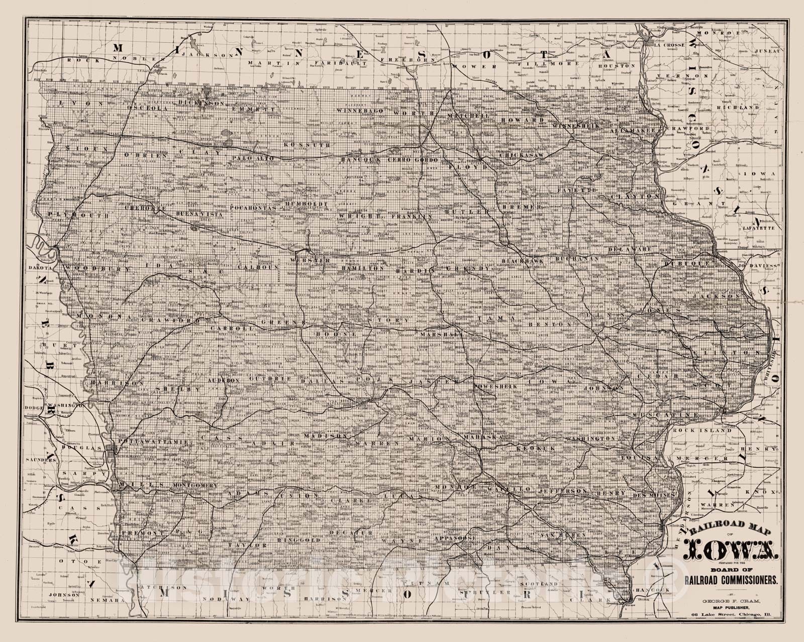 Historic Map : Railroad Map of Iowa, 1881 - Vintage Wall Art