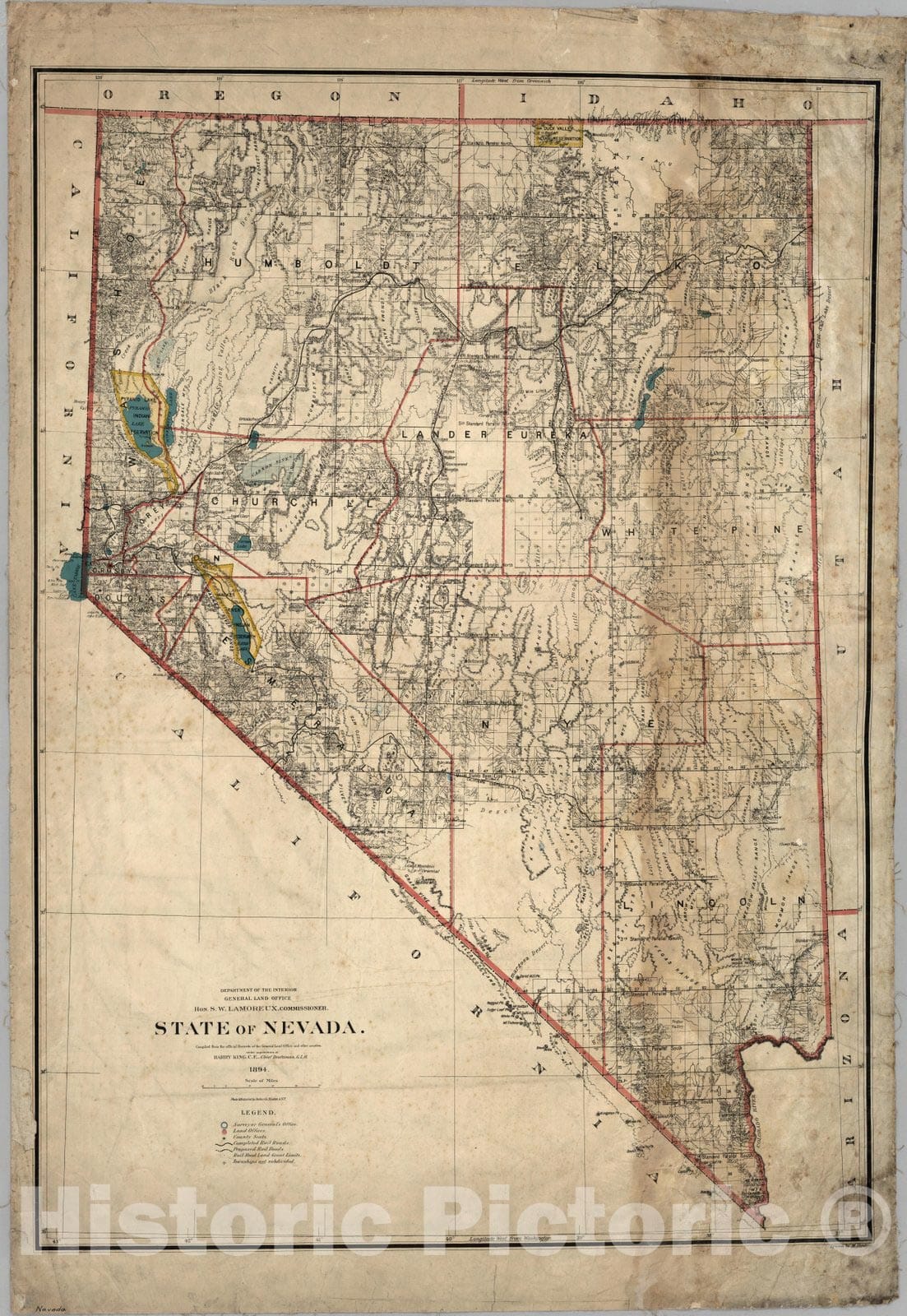 Nevada - Survey Map, 1894 - Historical Map Print