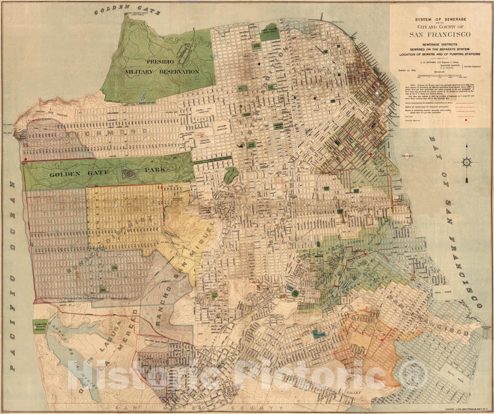 Historic Map - System of Sewerage For The City And County of San Francisco 1899 - Vintage Wall Art