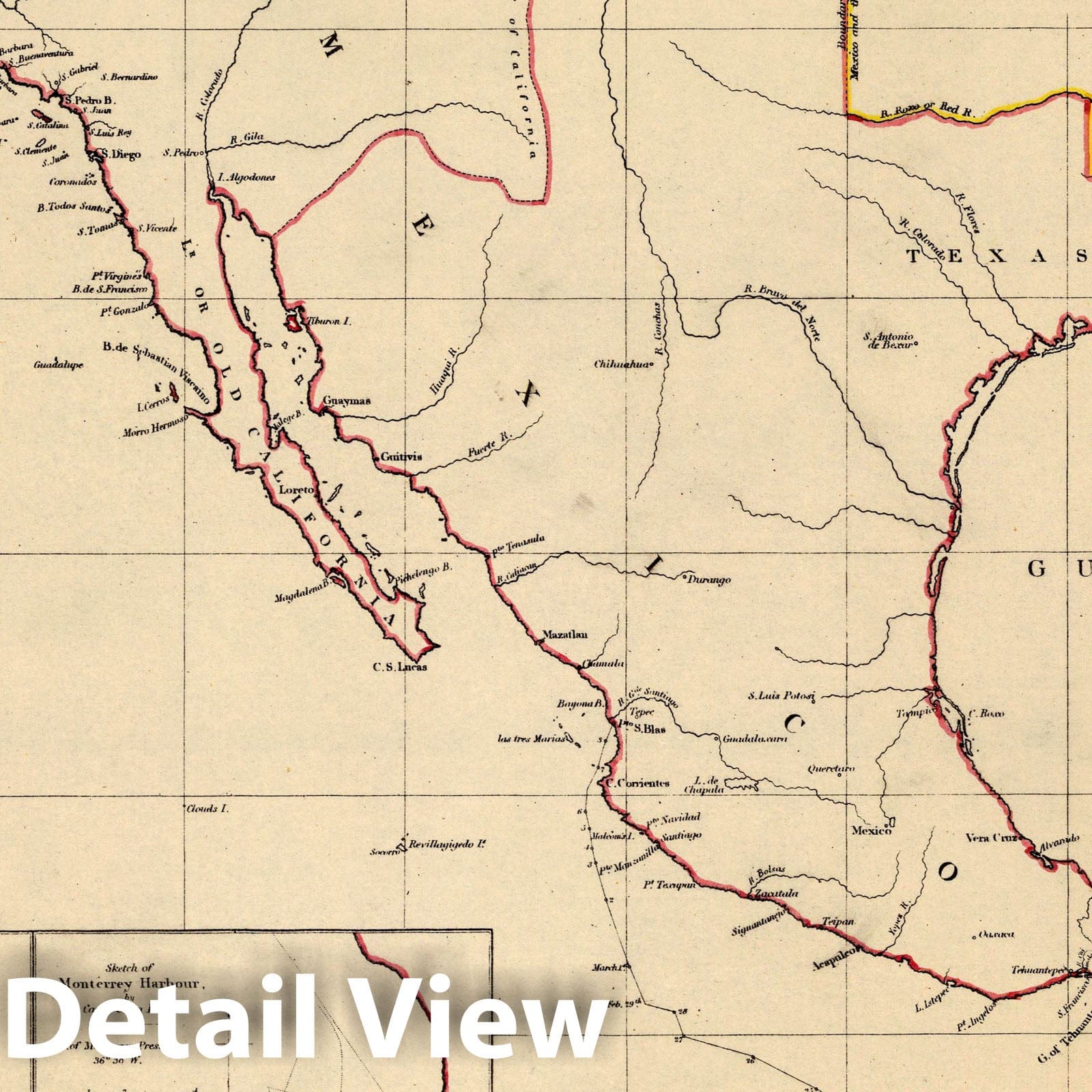 Guatemala, Mexico, and California Coasts, 1839 - Historical Map Print