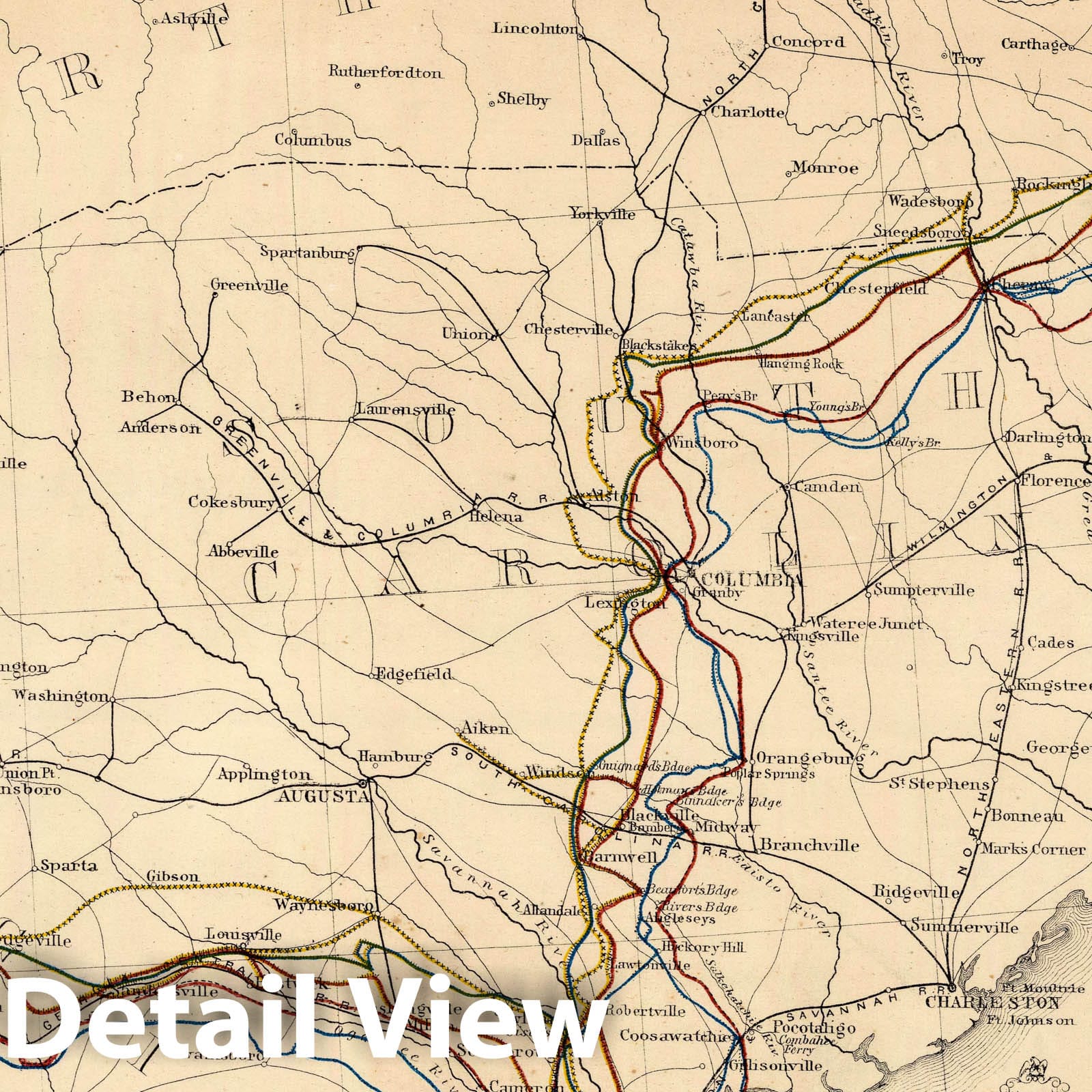 Civil War: Atlanta to Goldsboro, Georgia, North Carolina - Military Map, 1865