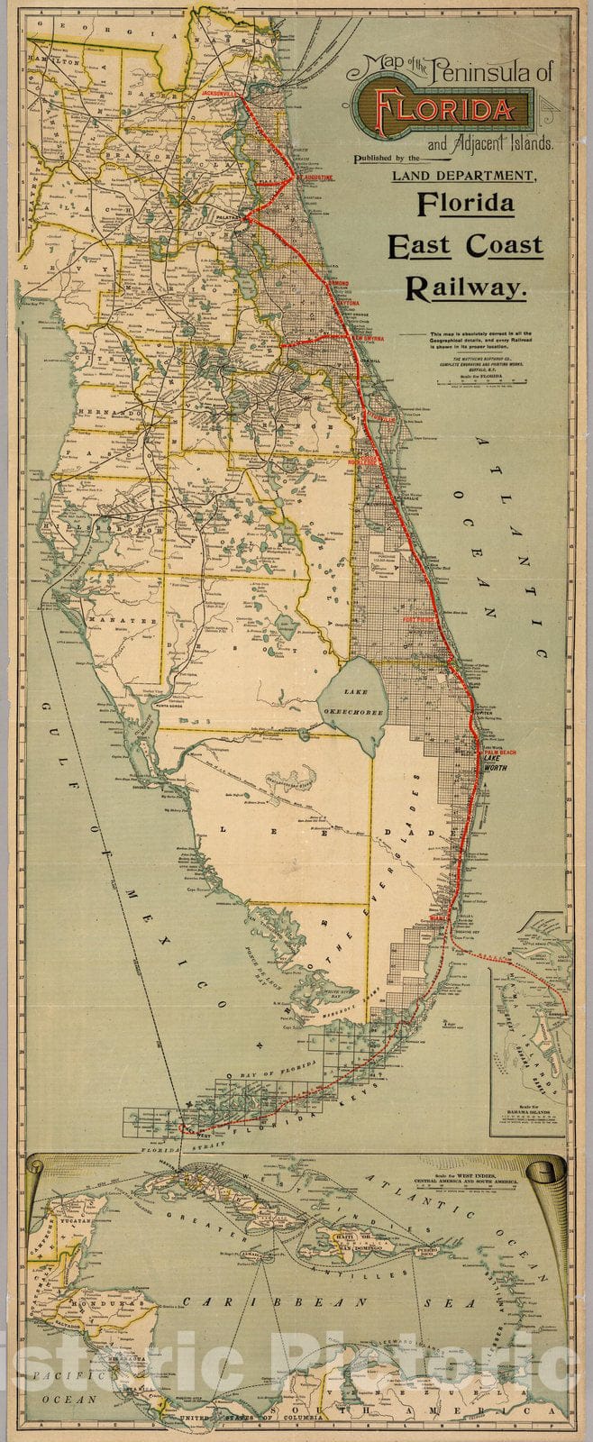 Peninsula of Florida and Adjacent Islands - Railroad Map, 1896