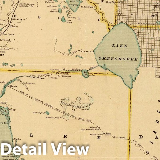 Peninsula of Florida and Adjacent Islands - Railroad Map, 1896