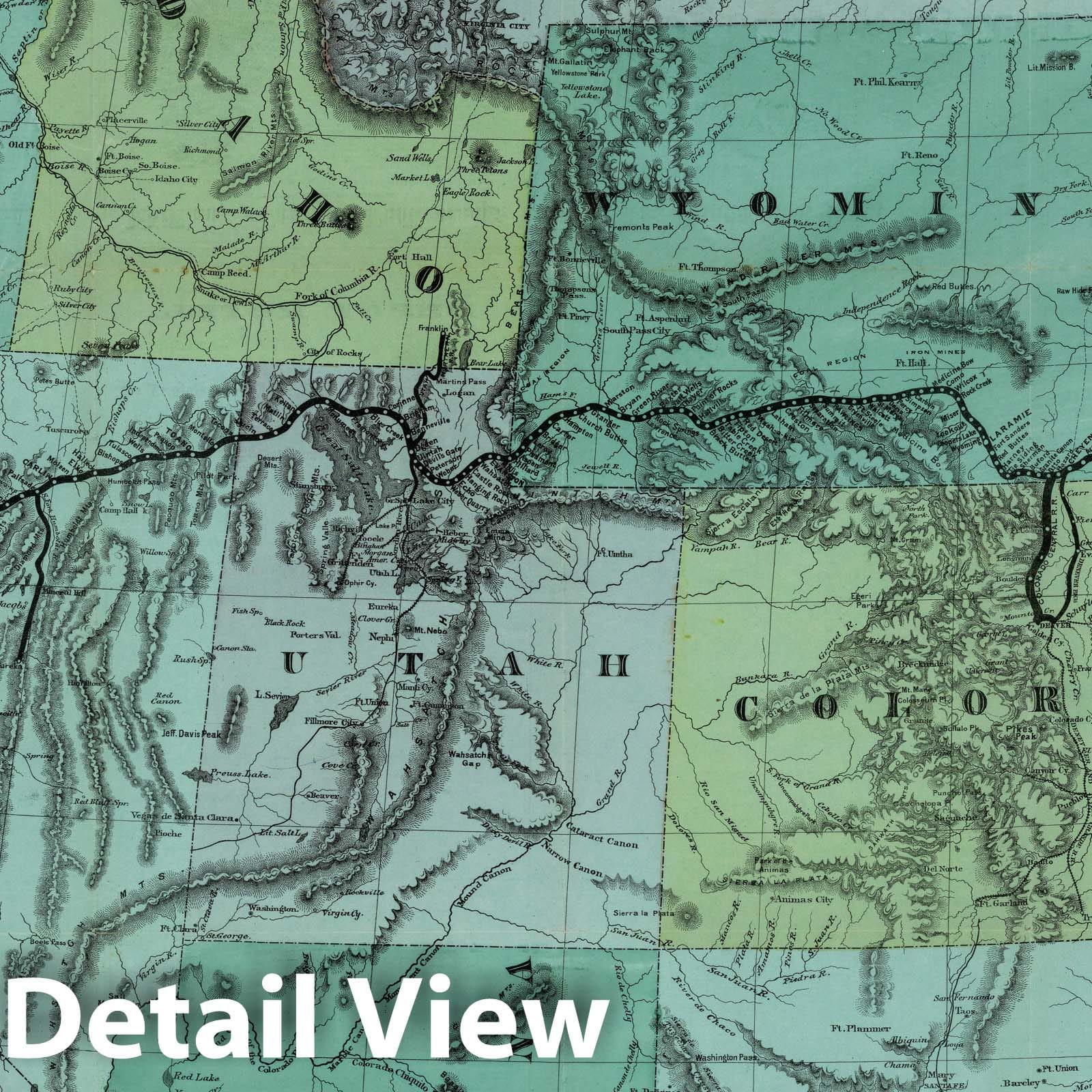Pacific Railroad, Western United States - Railroad Map, 1877