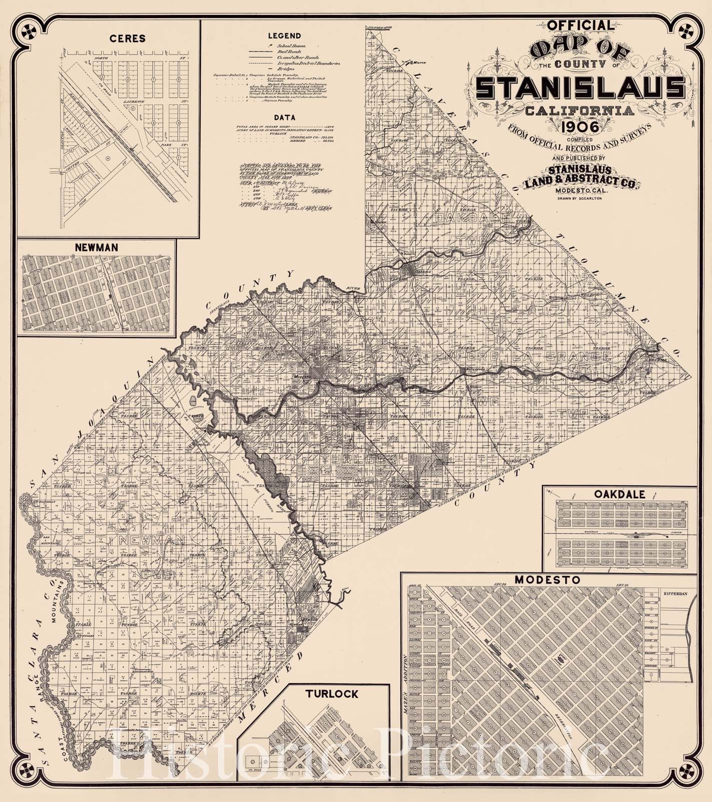 Historic Map : Map of The County of Stanislaus, California, 1906 - Vintage Wall Art