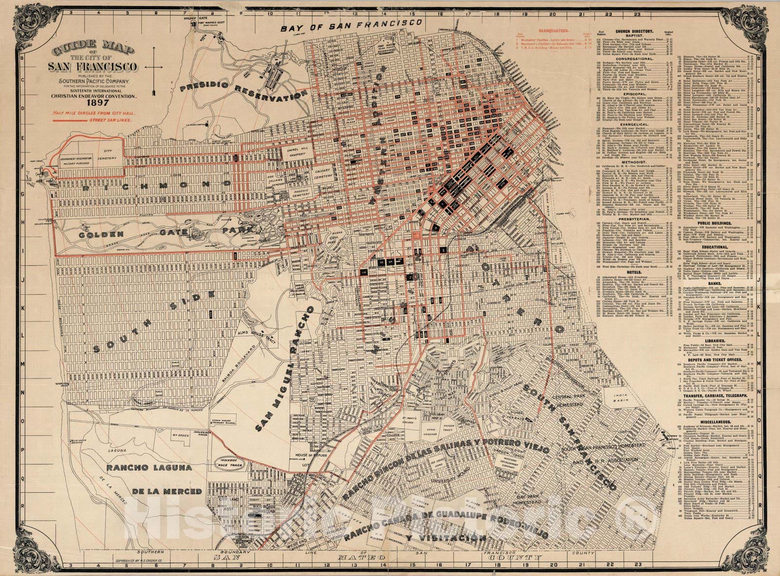 Historic Map : Guide Map of The City of San Francisco, 1897 - Vintage Wall Art