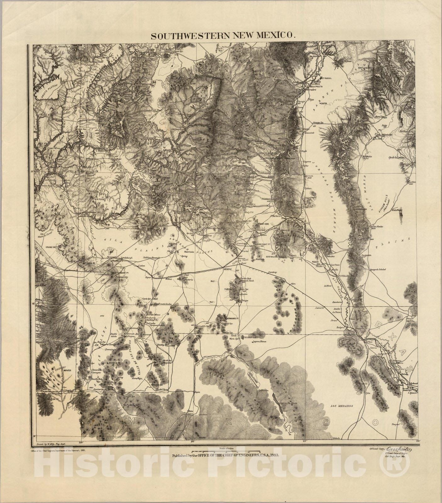 Historic Map : Southwestern New Mexico 1883 - Vintage Wall Art