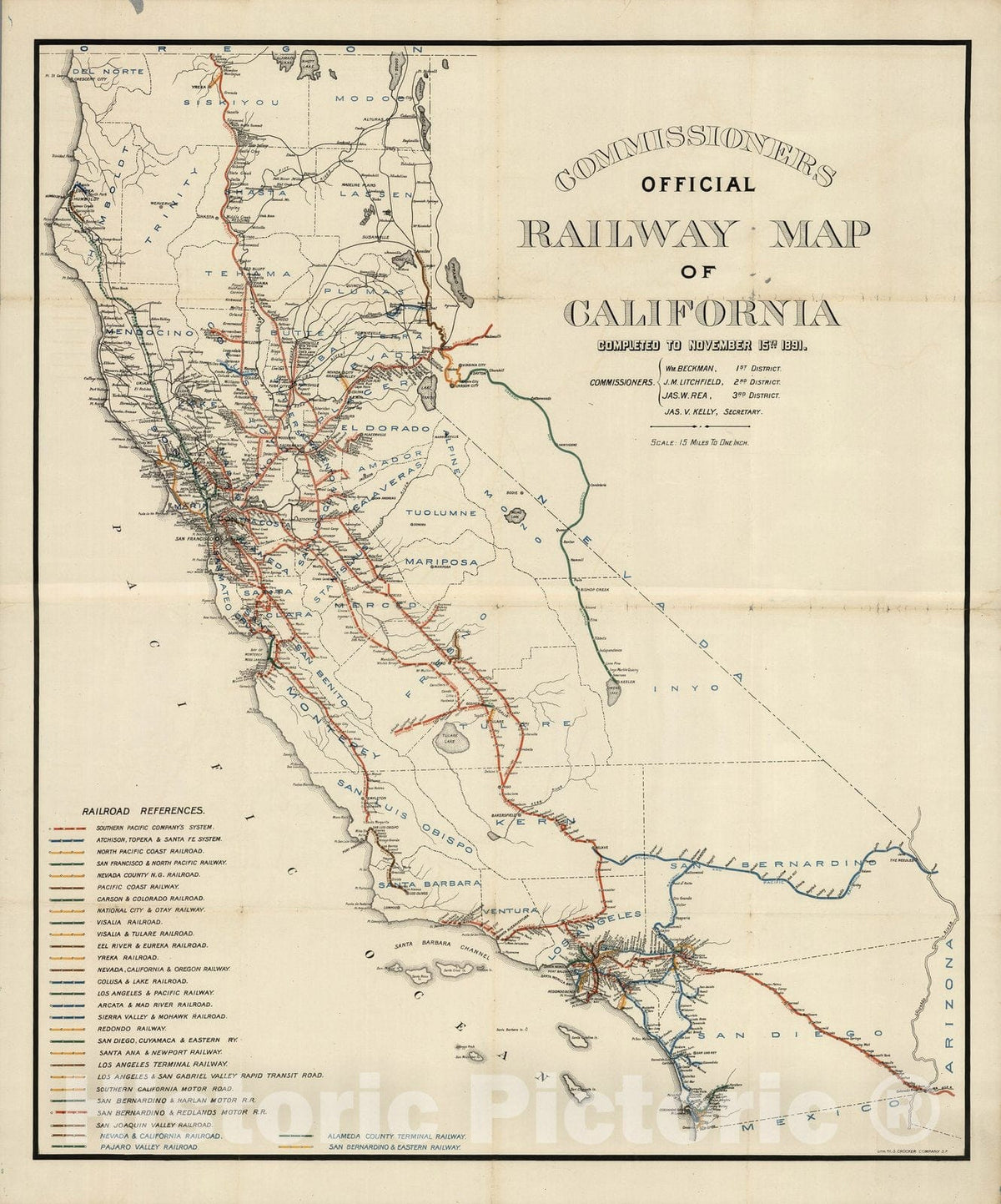 California - Railroad Map, 1891 - Historical Map Print