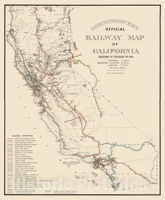 Railway Map of California, 1891 - Vintage Wall Art