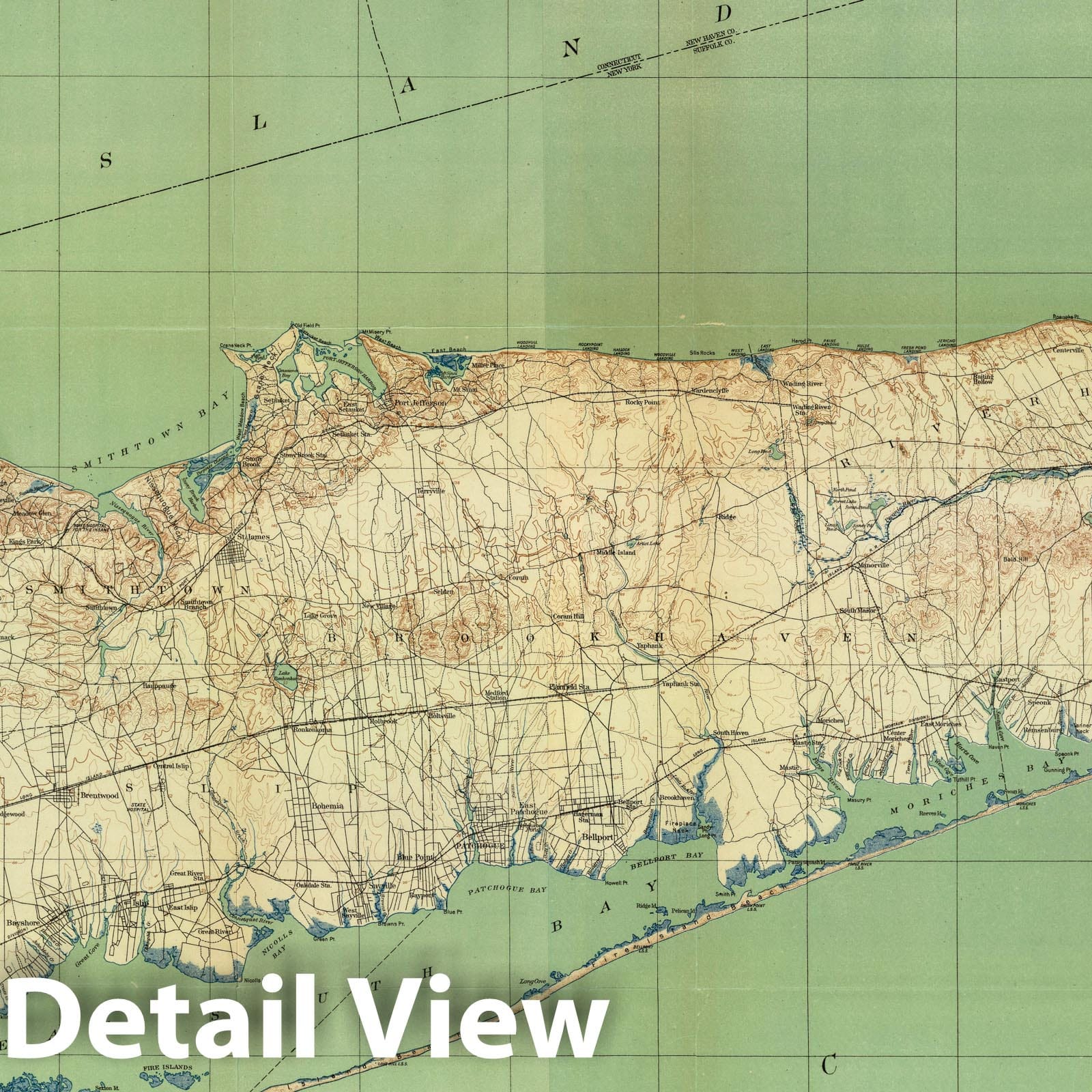 Long Island, New York - Railroad Map, 1913 - Historical Topographic Map Print