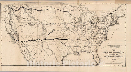 Historic Map : Railroad Routes To The Pacific 1869 - Vintage Wall Art