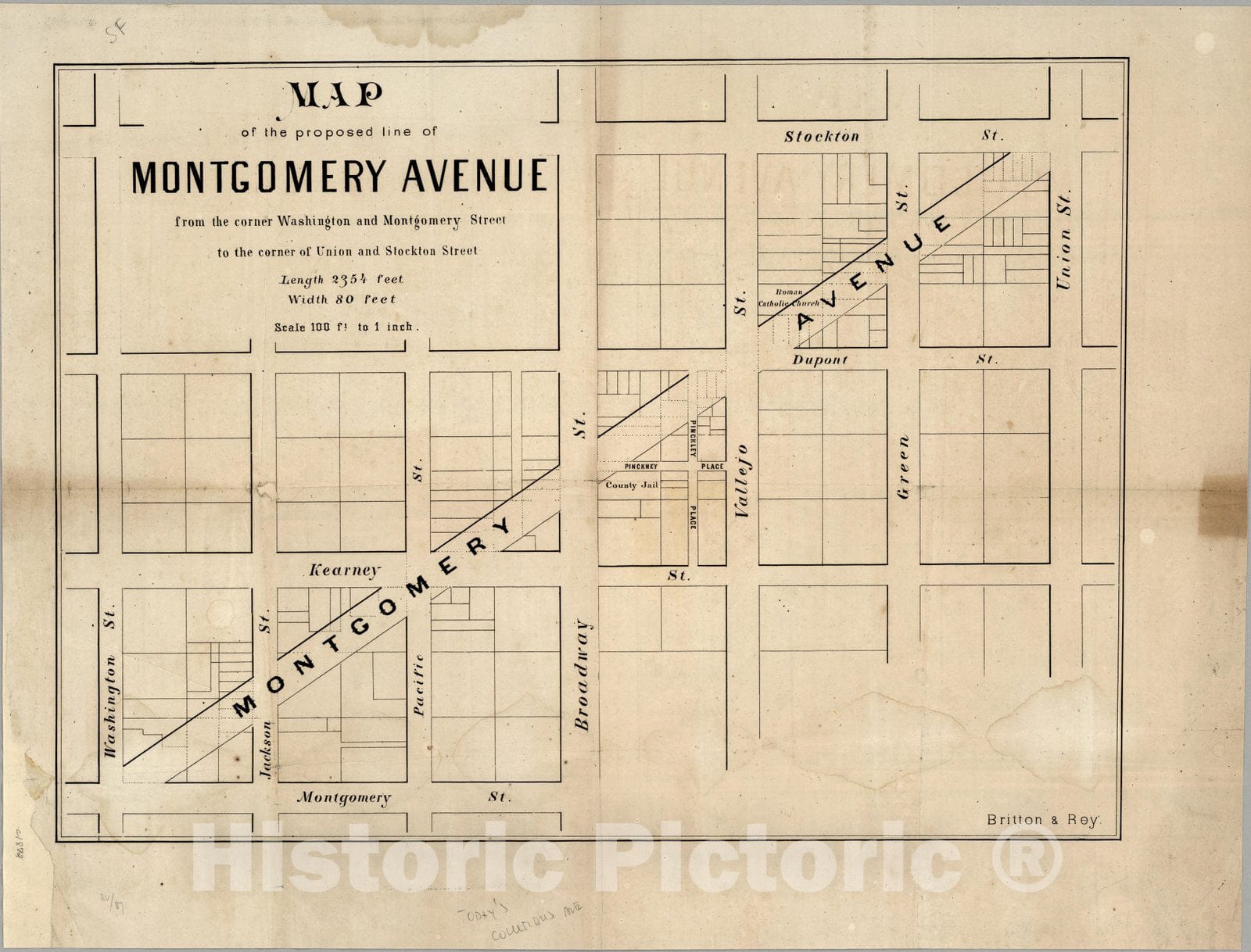 Historic Map : Map of the proposed line of Montgomery Avenue, 1872 - Vintage Wall Art