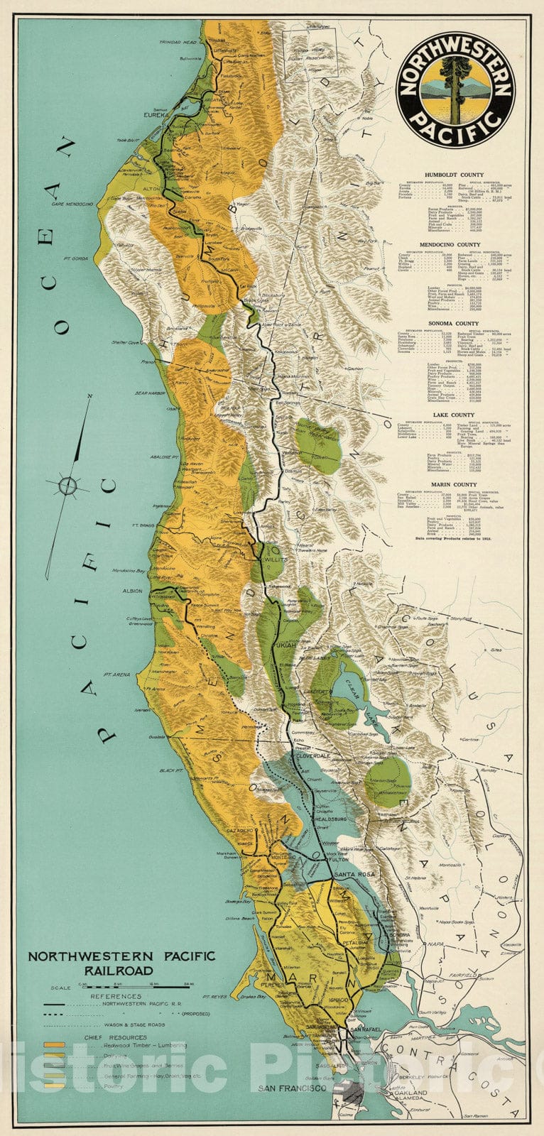 Historic Map - Northwestern Pacific 1913, Historic Map - Vintage Wall Art