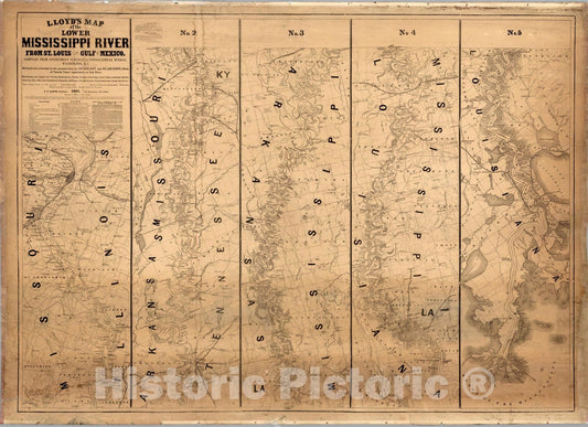 Historic Map : Map of the Lower Mississippi River From St. Louis To The Gulf of Mexico, 1863 - Vintage Wall Art