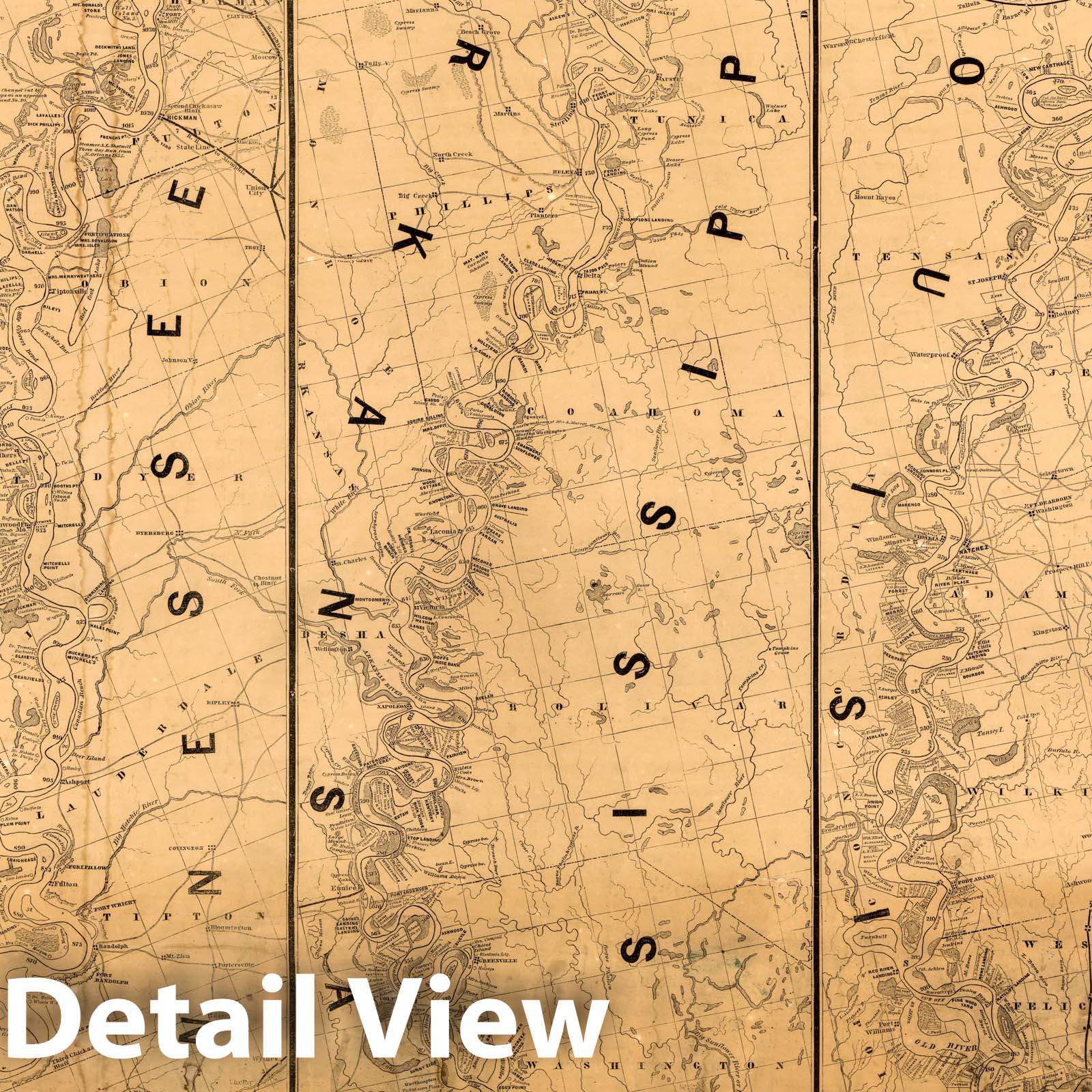 Lower Mississippi River Map 1863 - Lloyd's Topographic Historical Print