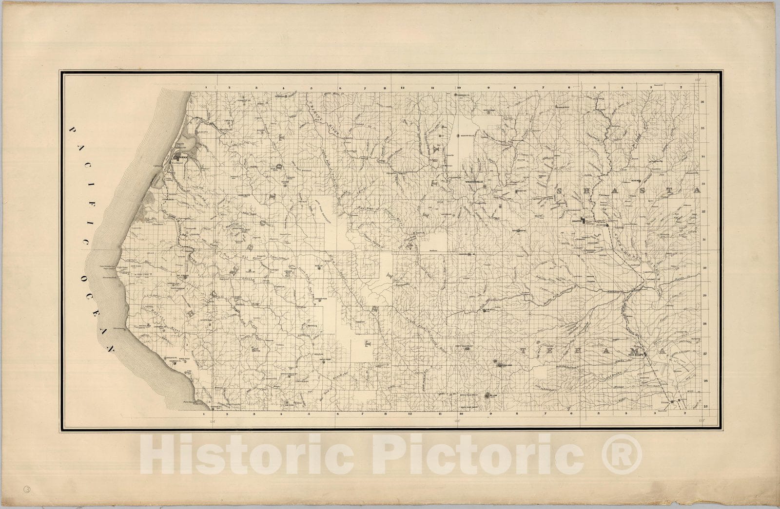 Historic Map - State Engineer's Map of Northern California, Northern California, Humboldt, Trinity Counties (sheet 3) 1884 - Vintage Wall Art