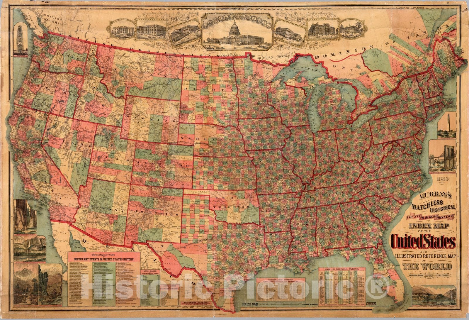 United States - Railroad Map, 1883 - Historical Map Print