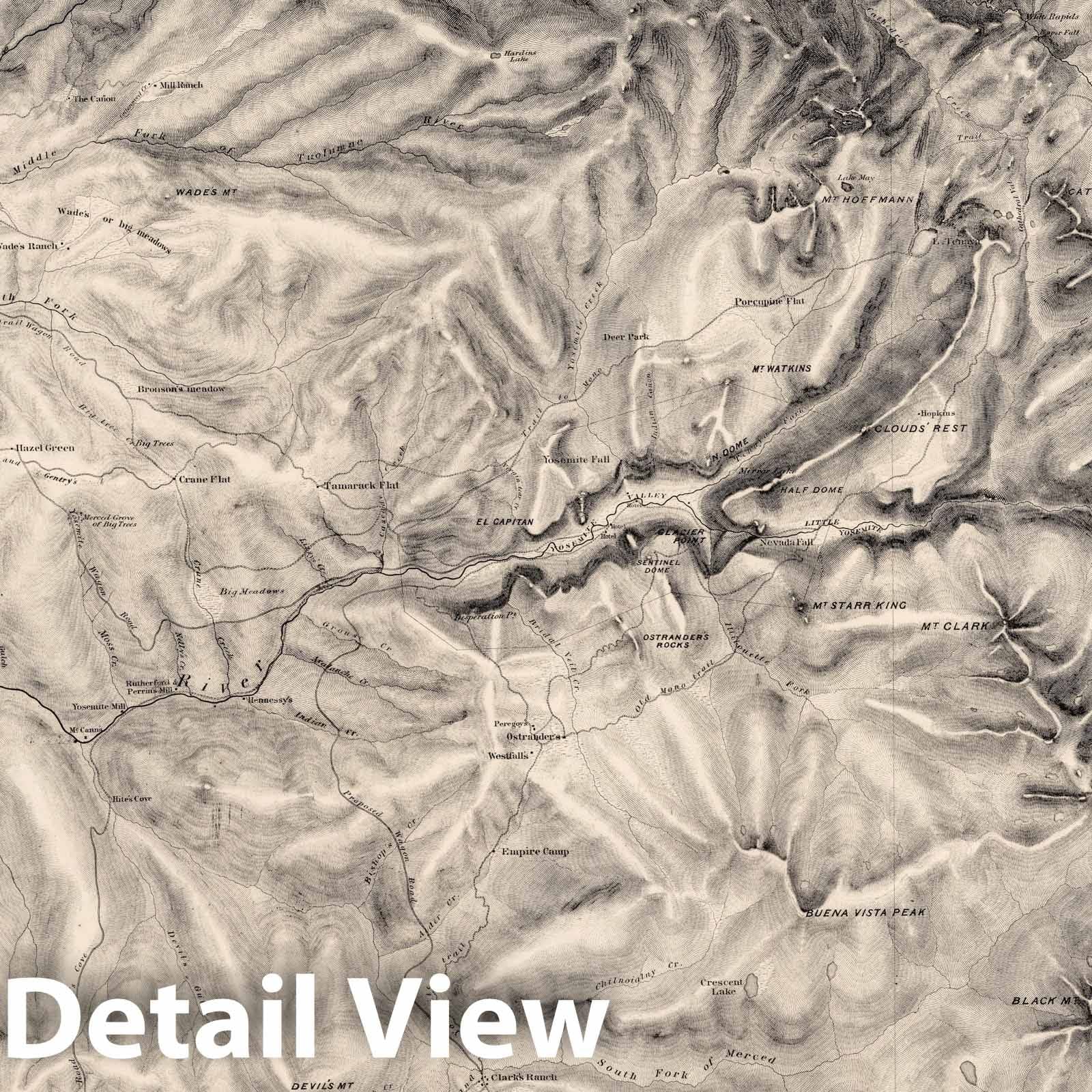 Sierra Nevada and Yosemite Valley, California - Road Map, 1870