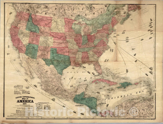 Historic Map : Topographical Map of America, 1871 - Vintage Wall Art