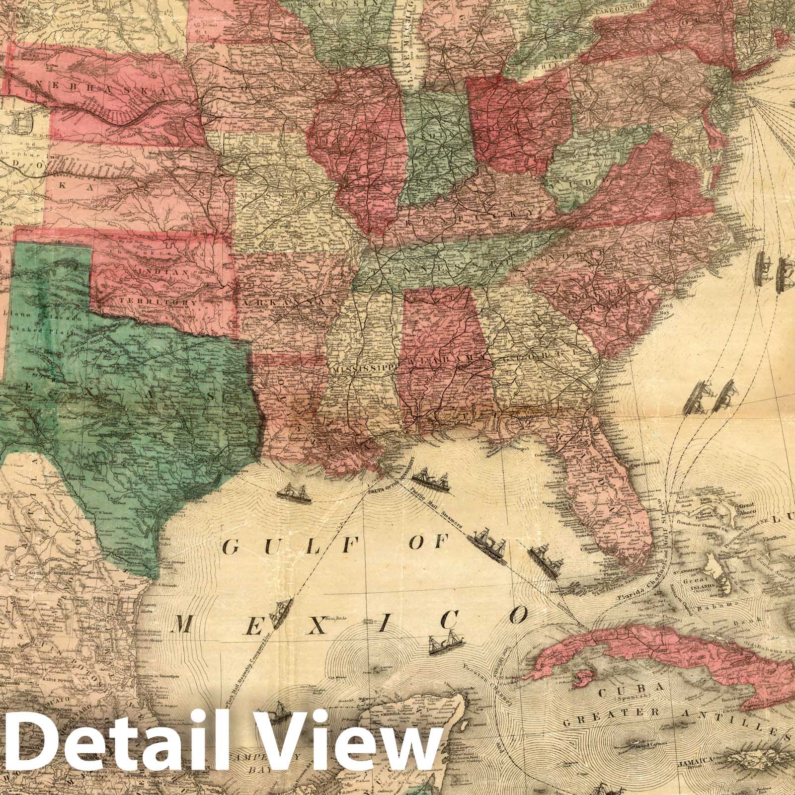 United States, Mexico, and Central America - Railroad Map, 1871 - Lloyd's Topographical Map Print