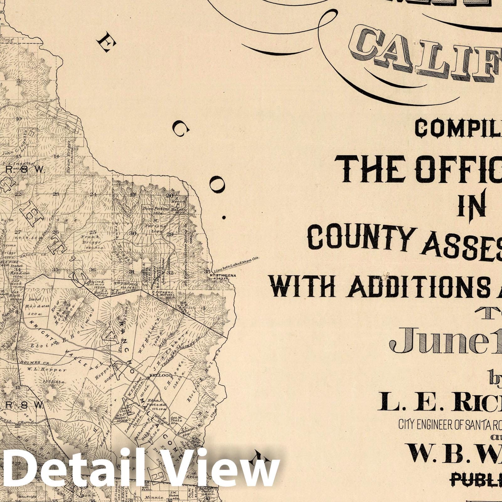 Sonoma County, California - Railroad Map, 1900 - Historical Map Print