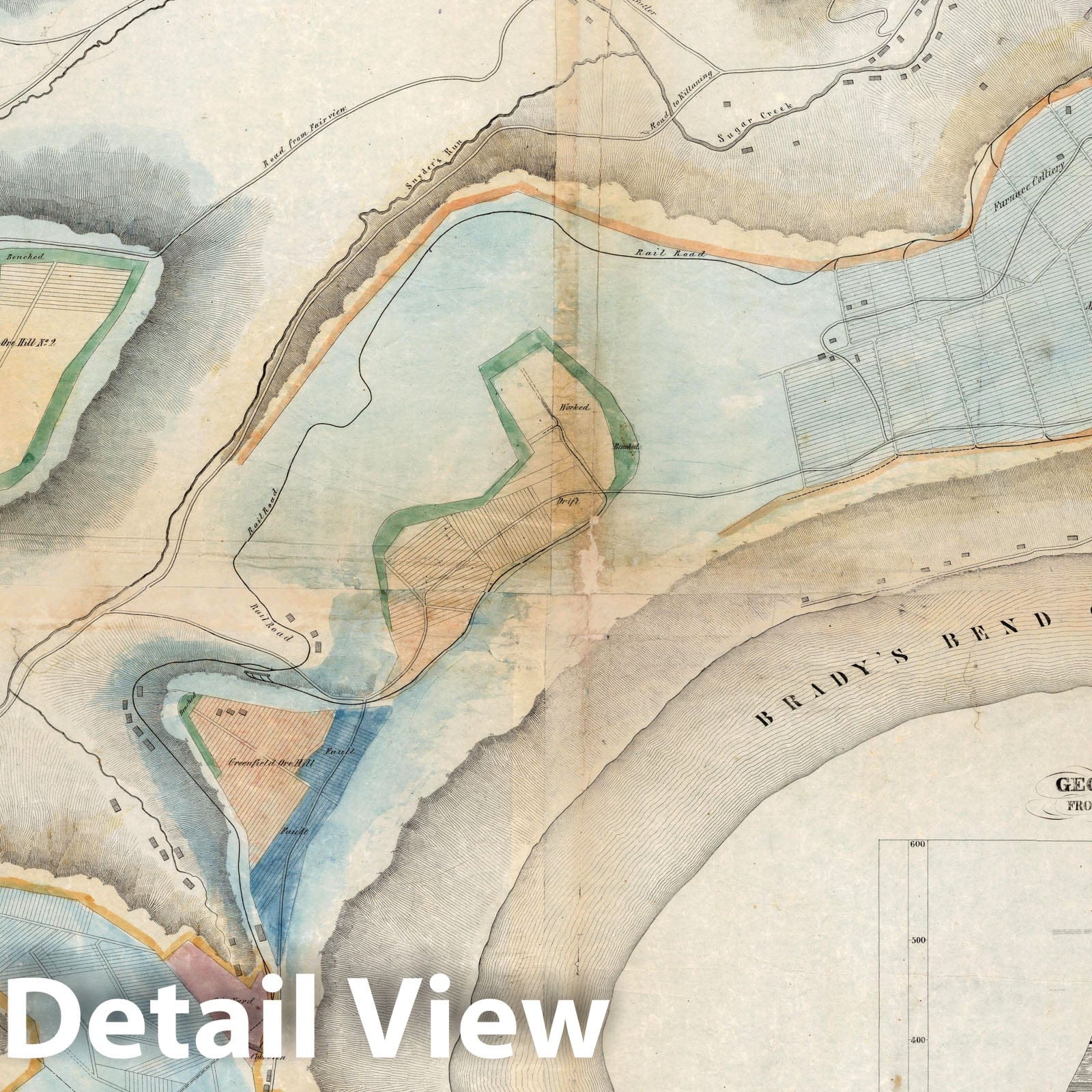 Brady's Bend, Armstrong County, Pennsylvania - Road Map, 1850 - Historical Map Print