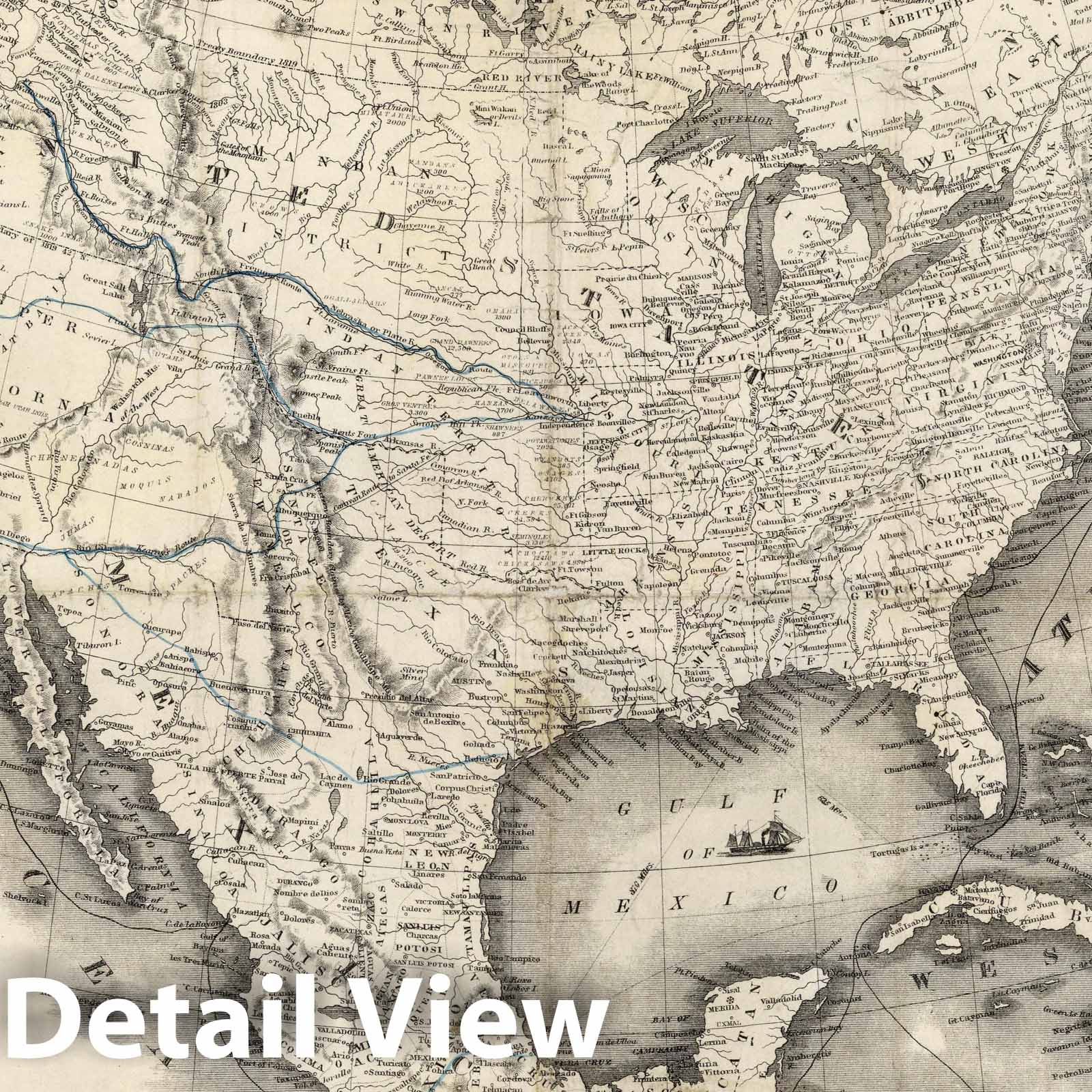 United States, British Provinces, Mexico with Gold Region - River Map, 1849