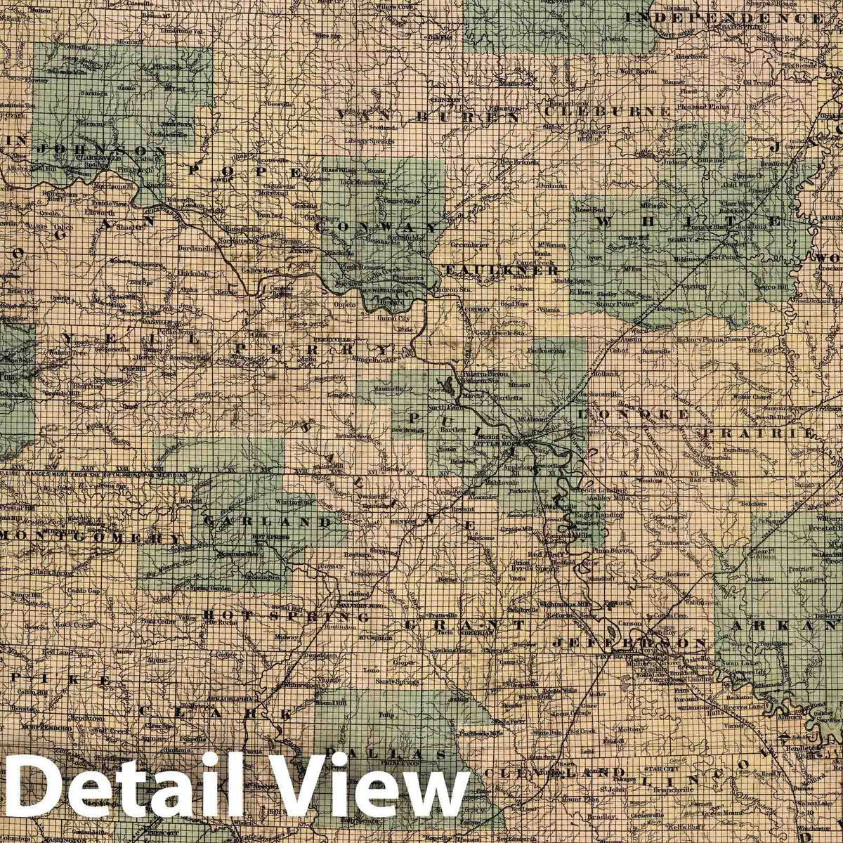 Arkansas - River Map, 1887 - Historical Topographic Map Print