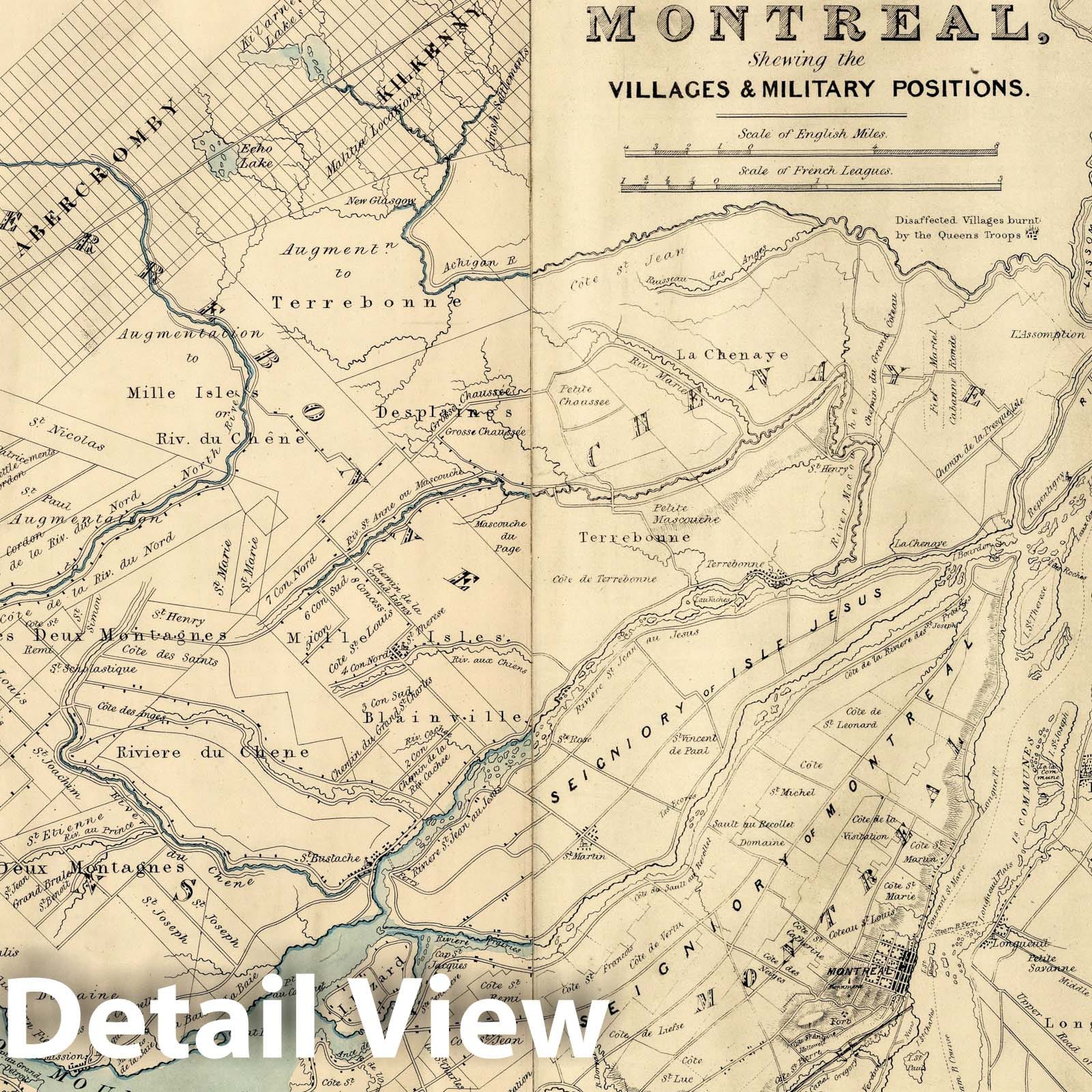 Montreal and Surrounding Country - Military Map, 1837 - Historical Map Print