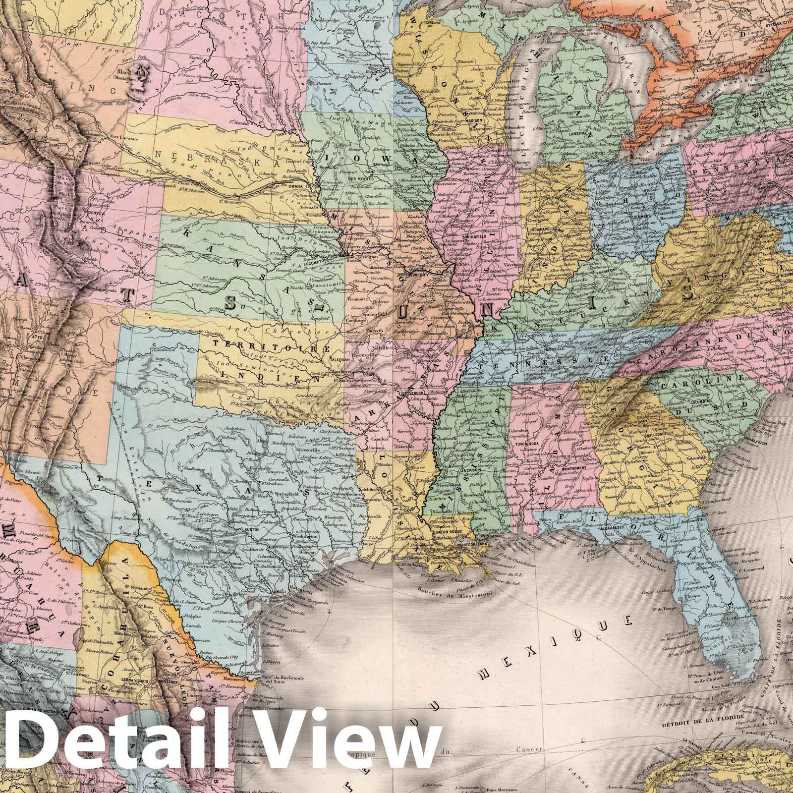 United States, Mexico, Central America and Caribbean - Boundary Map, 1870