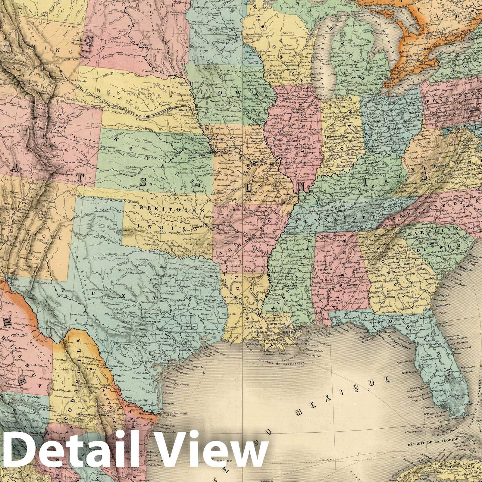 United States, Mexico, Central America & Caribbean Boundary Map, 1876 - Historical Print