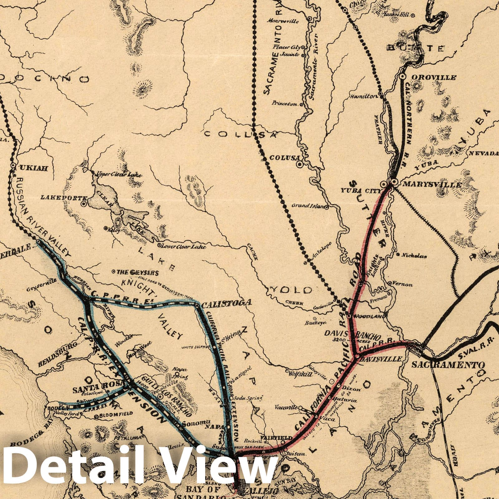 California - Railroad Map, 1869 - Historical Map Print