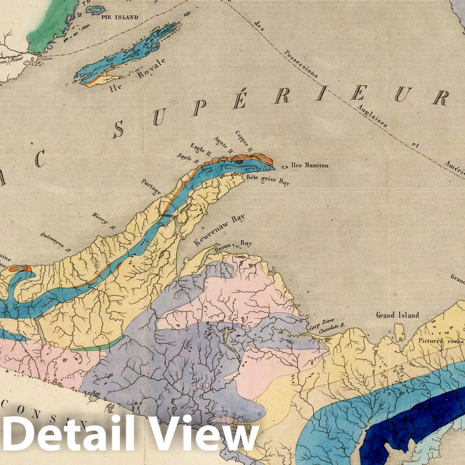 Lake Superior, Michigan - Geology Map, 1849 - Historical Map Print