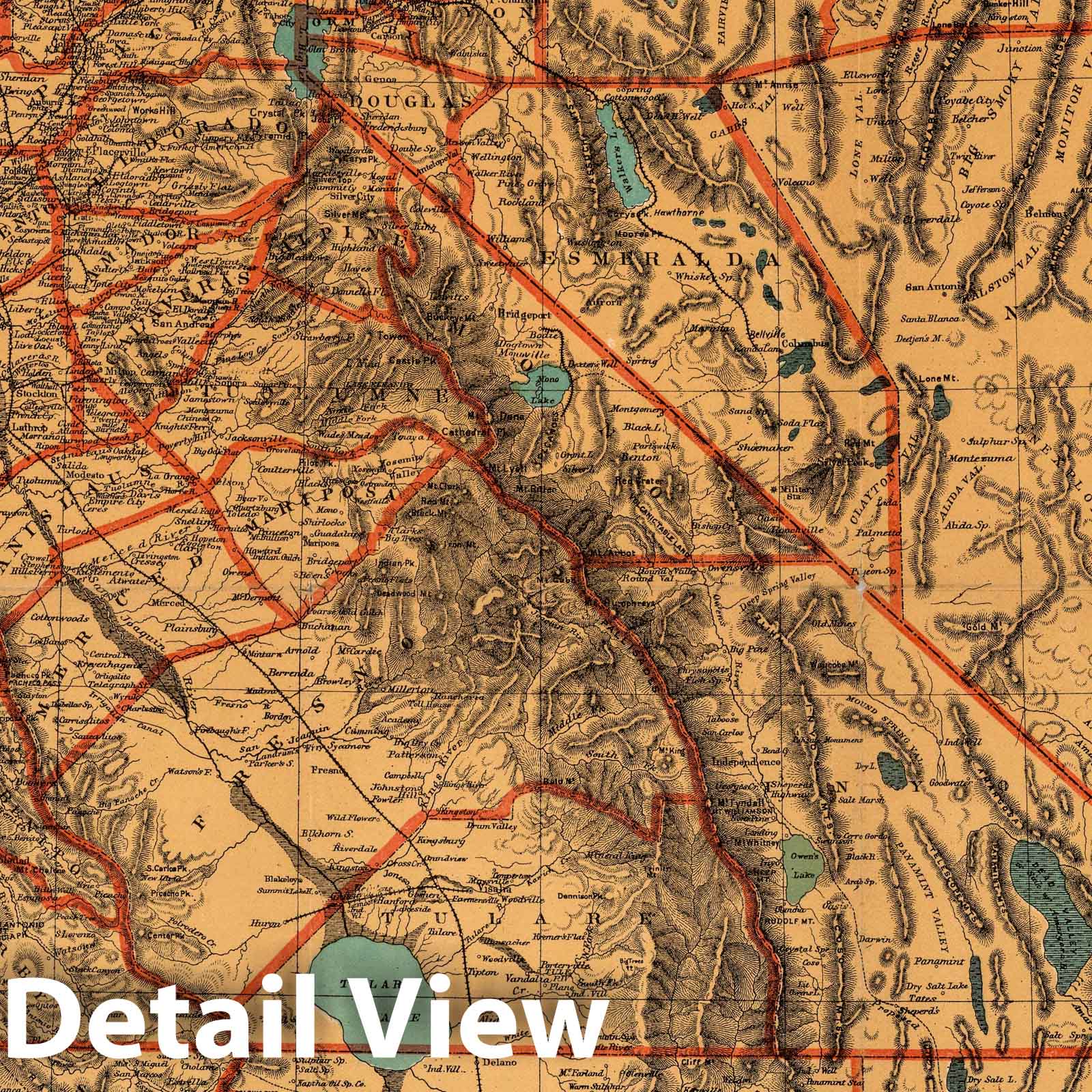 California and Nevada - Railroad Map, 1882 - Historical Map Print