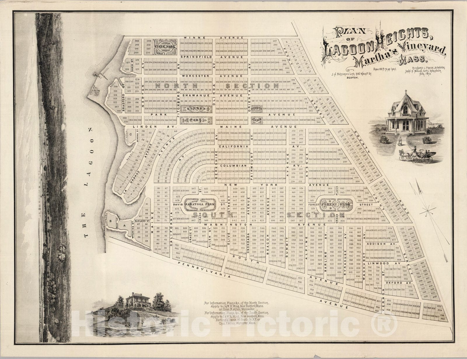 Historic Map : Plan of Lagoon Heights, Martha's Vineyard 1873 - Vintage Wall Art