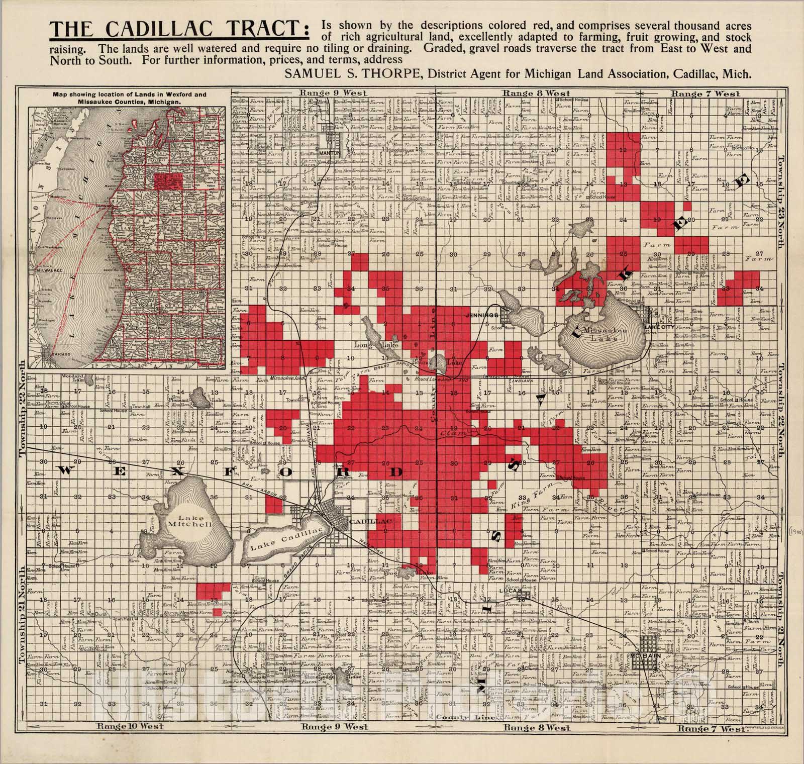 Historic Map : The Cadillac Tract 1900 - Vintage Wall Art