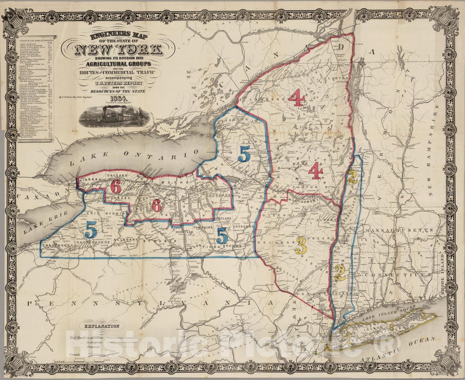 Historic Map : Engineers Map of The State of New York, 1864 - Vintage Wall Art