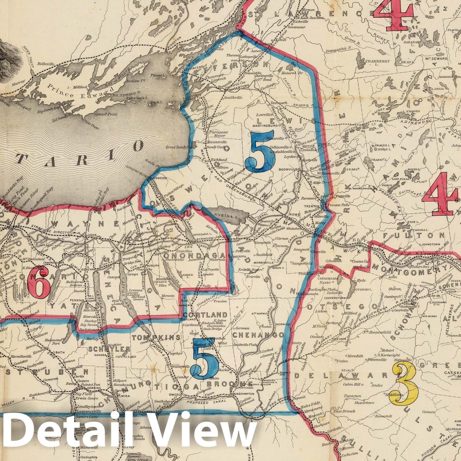 Engineers Map of New York State 1864 - Railroad & Agricultural Division Print