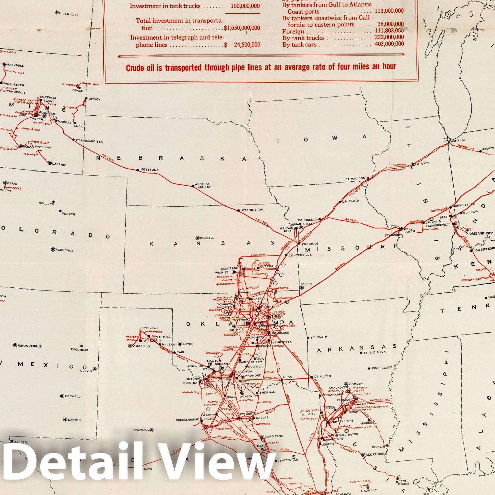 United States Oil Trunk Pipe Lines, 1926 - Historical Map Reproduction
