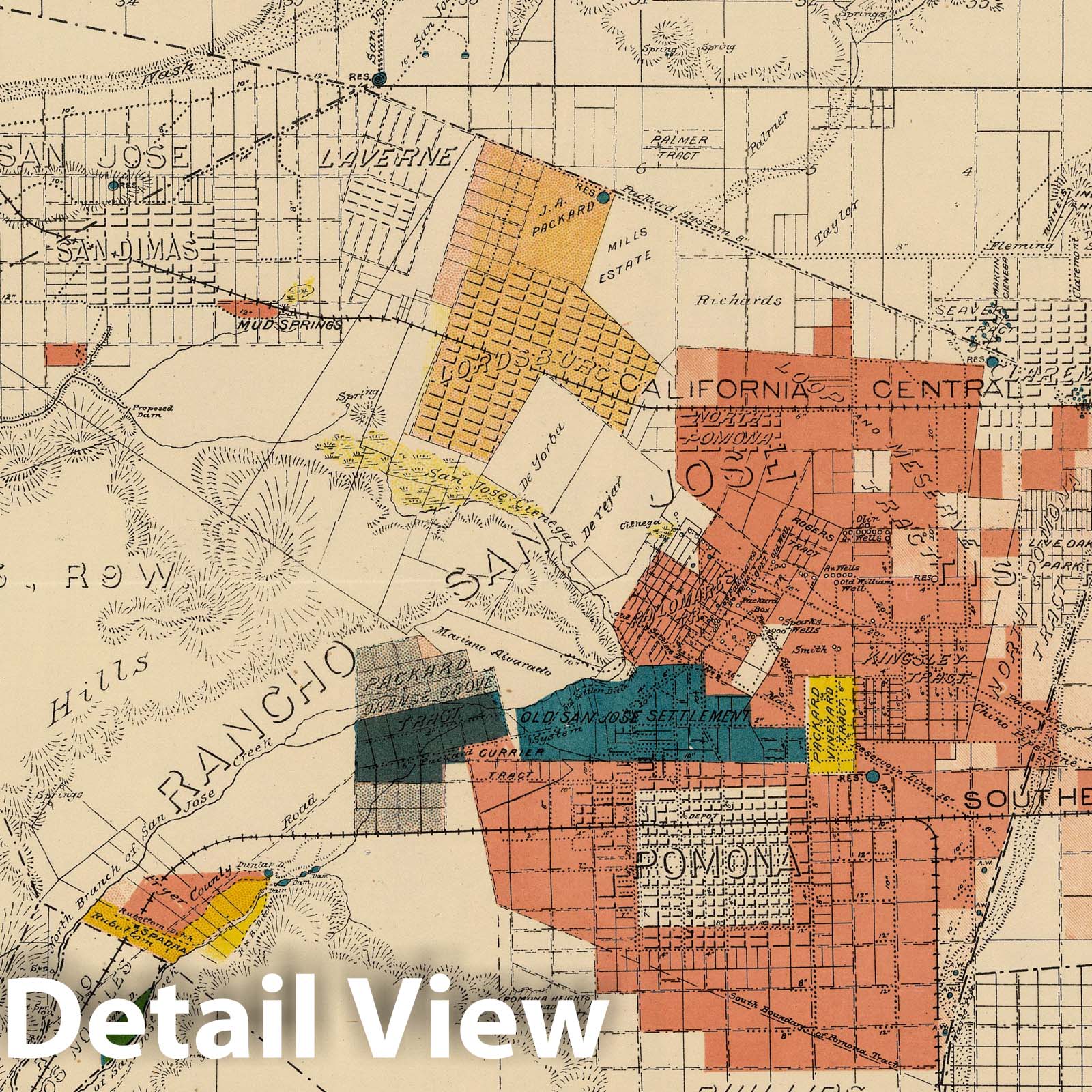 Pomona - Railroad Map, 1888 - Historical Irrigation Map Print