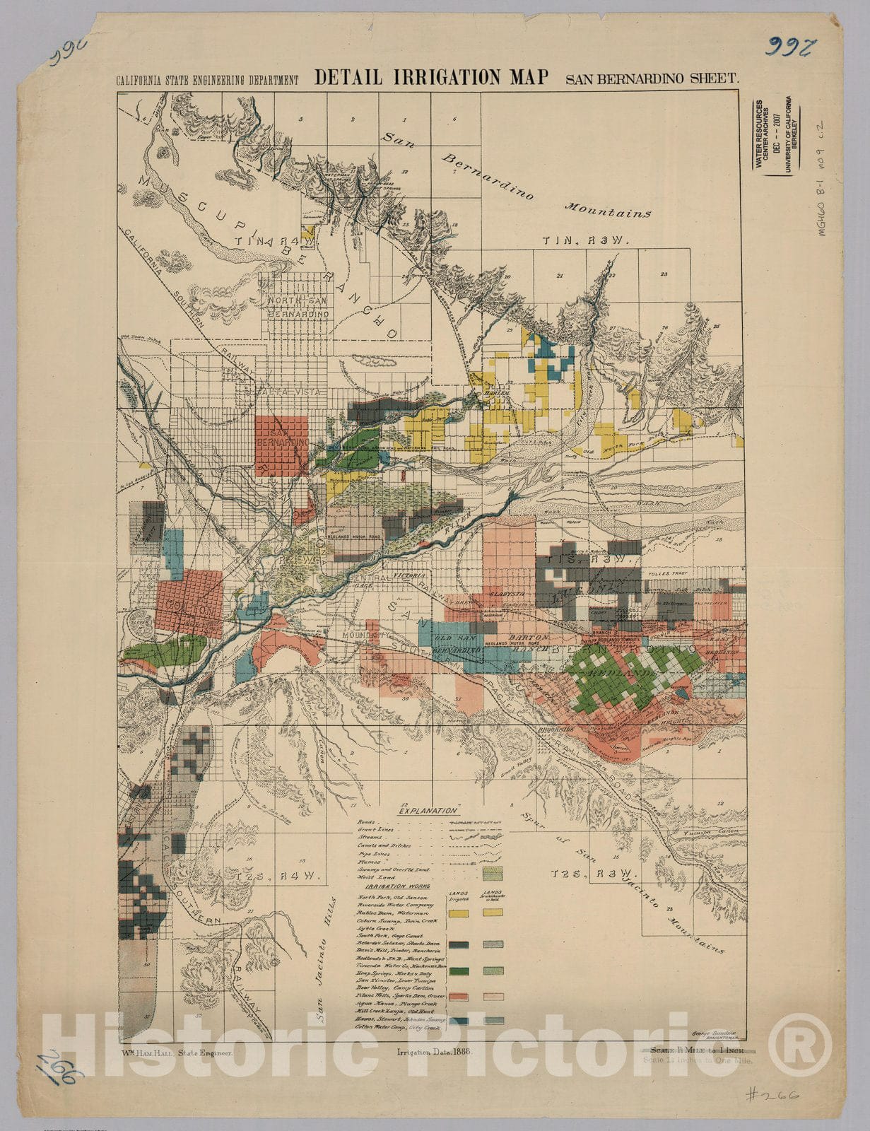 Historic Map : San Bernadino. Detail Irrigation Map, 1888 - Vintage Wall Art