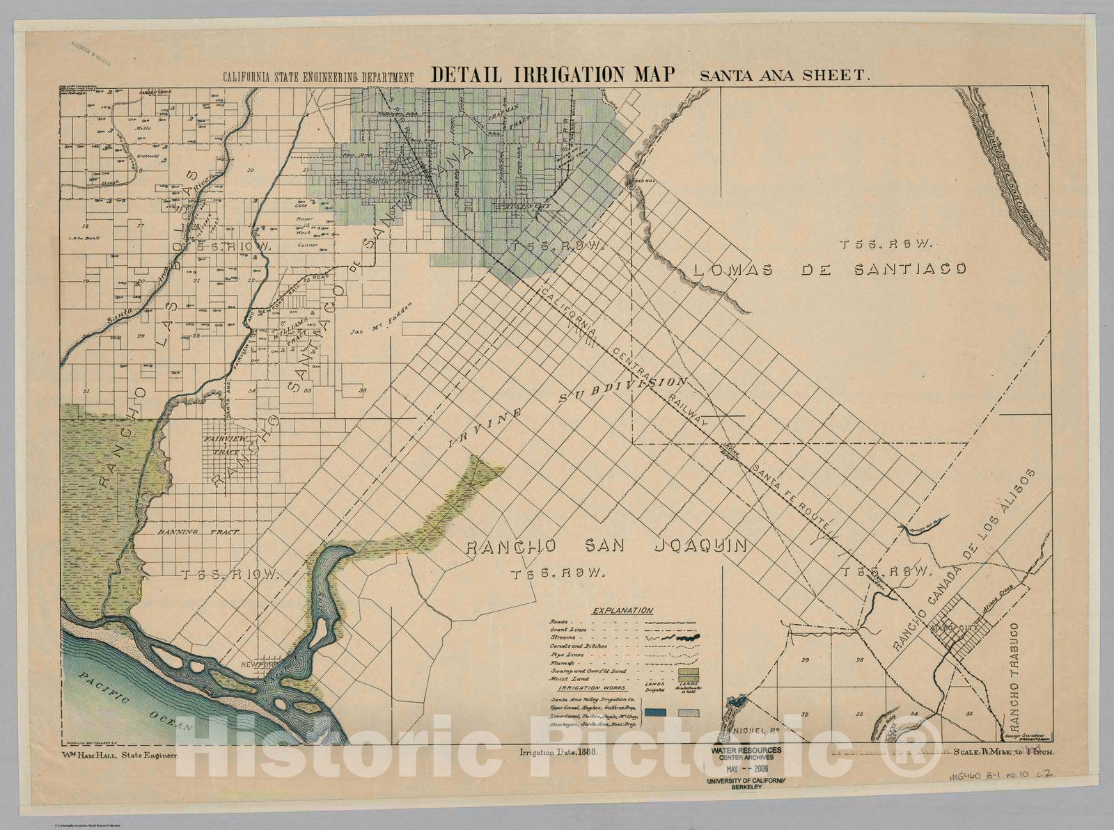 Historic Wall Map : Santa Ana. Detail Irrigation Map, 1888 - Vintage Wall Art