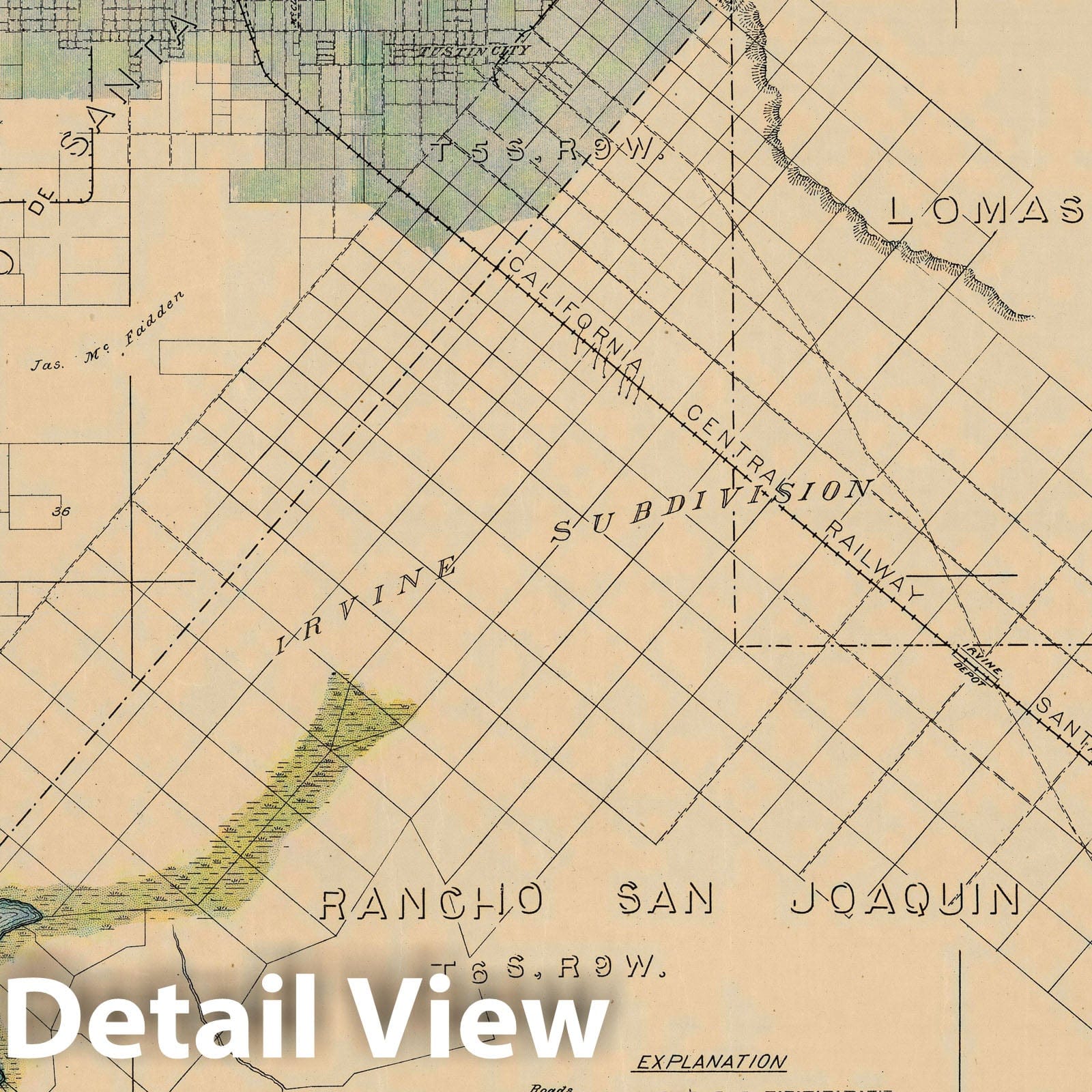 Historic Wall Map : Santa Ana. Detail Irrigation Map, 1888 - Vintage Wall Art