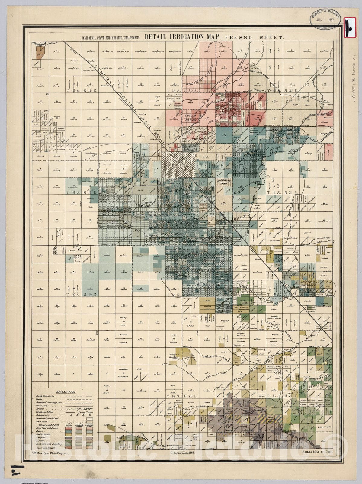 Historic Map : Fresno Sheet. Detail Irrigation Map, 1885 - Vintage Wall Art
