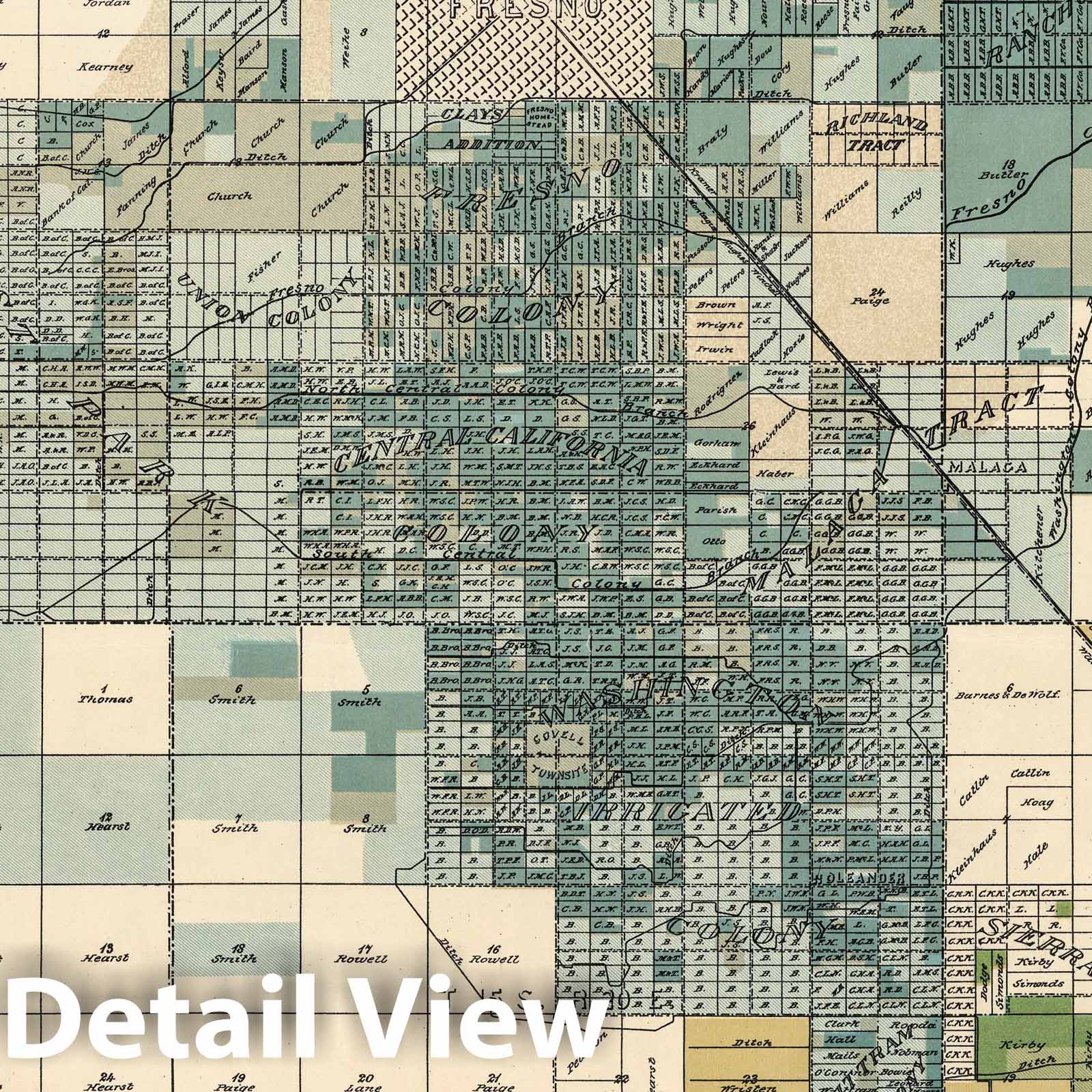Fresno County - Railroad Map, 1885 - Historical Irrigation Map Print