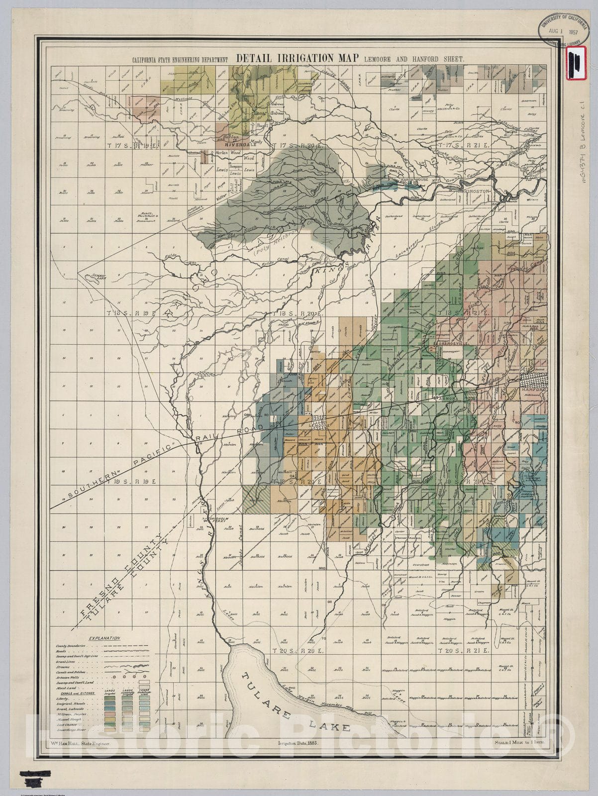 Historic Map : Lemoore and Hanford Sheet. Detail Irrigation Map, 1885 - Vintage Wall Art