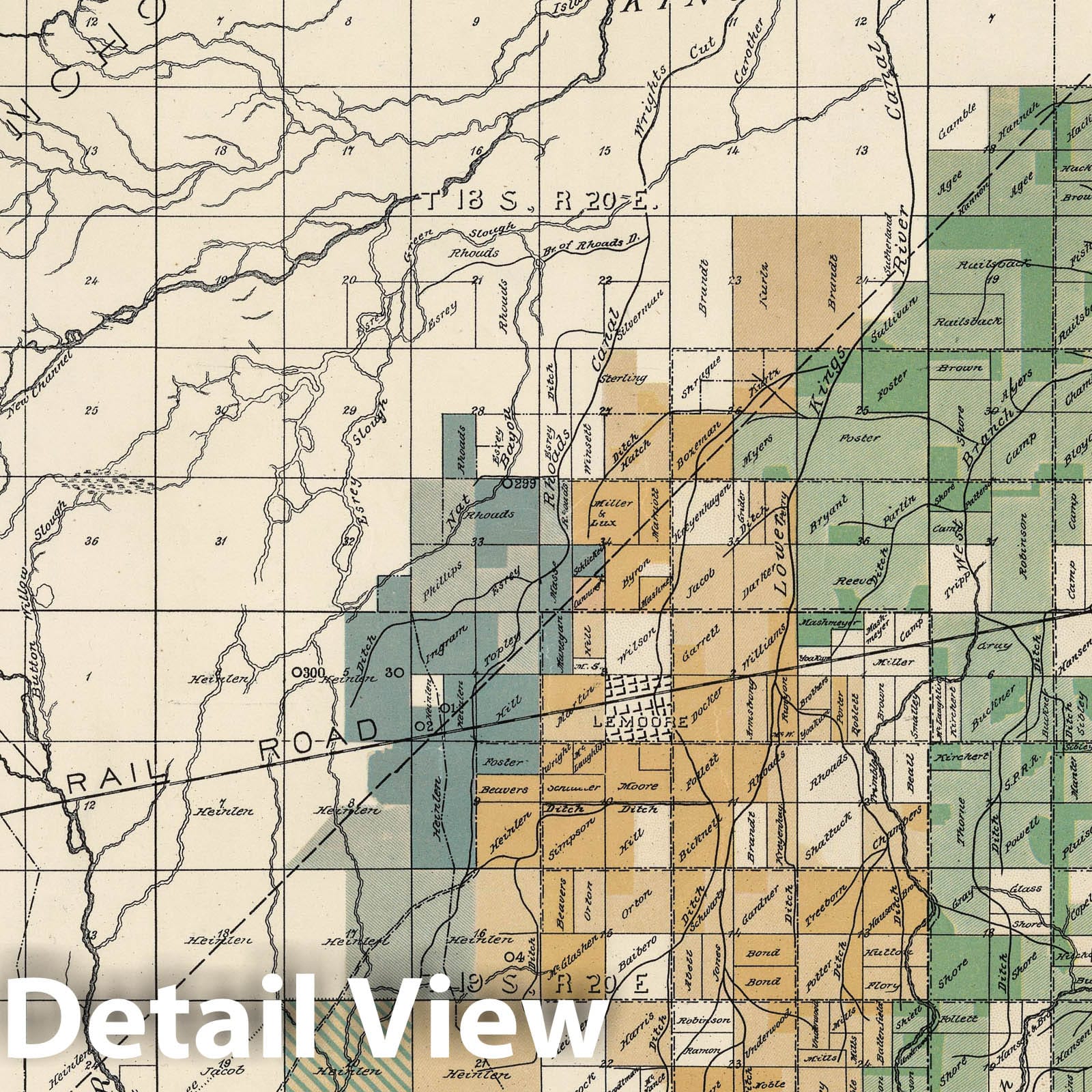 Lemoore and Hanford, San Joaquin Valley, California - 1885 Irrigation and Railroad Map