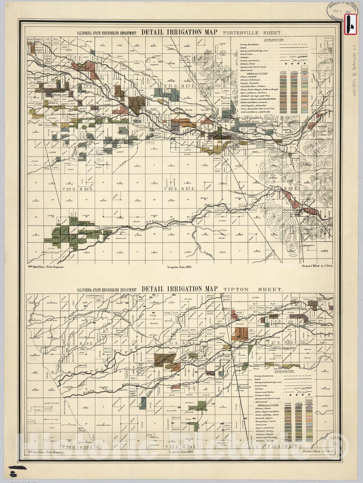 Historic Map : Porterville and Tipton Sheet. Detail Irrigation Map, 1885 - Vintage Wall Art