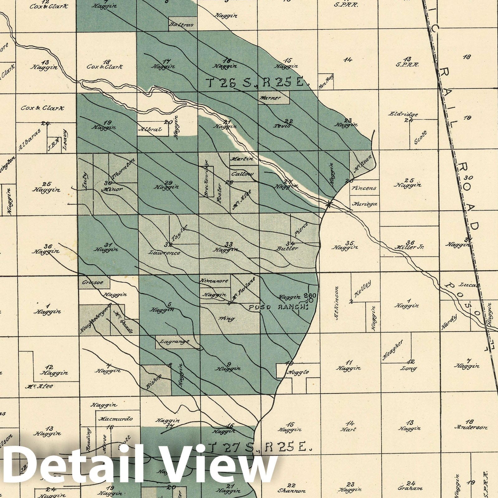 Delano and Poso - Railroad Map, 1885 - Historical Irrigation Map Print